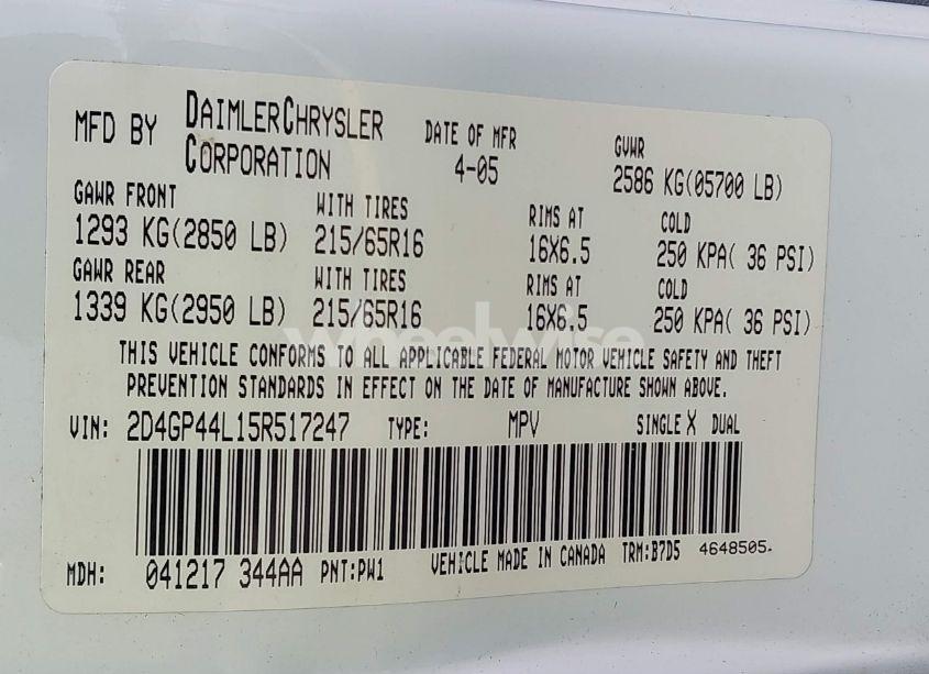 Photo 9 of 2005 Dodge Grand CARAVAN SXT (VIN 2D4GP44L15R517247)