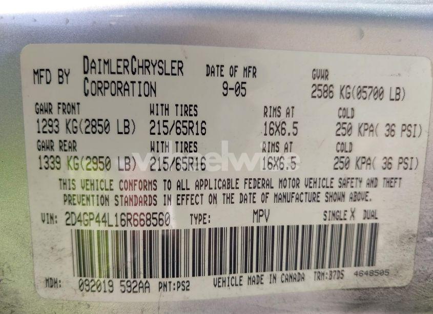 Photo 9 of 2006 Dodge Grand CARAVAN SXT (VIN 2D4GP44L16R668560)