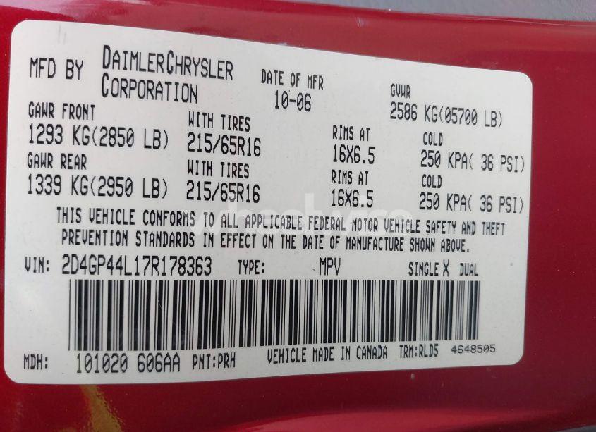 Photo 9 of 2007 Dodge Grand CARAVAN SXT (VIN 2D4GP44L17R178363)