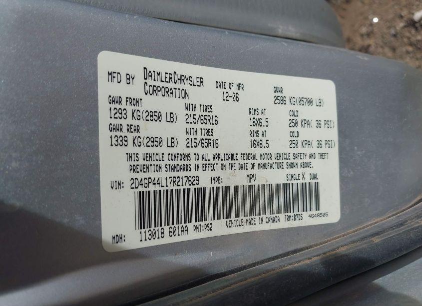 Photo 9 of 2007 Dodge Grand CARAVAN SXT (VIN 2D4GP44L17R217629)