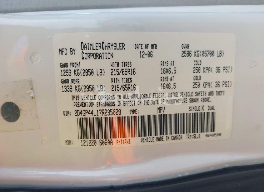 Photo 9 of 2007 Dodge Grand CARAVAN SXT (VIN 2D4GP44L17R235029)