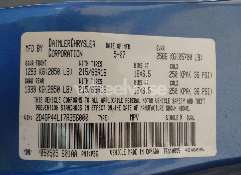 Photo 9 of 2007 Dodge Grand CARAVAN SXT (VIN 2D4GP44L17R356000)