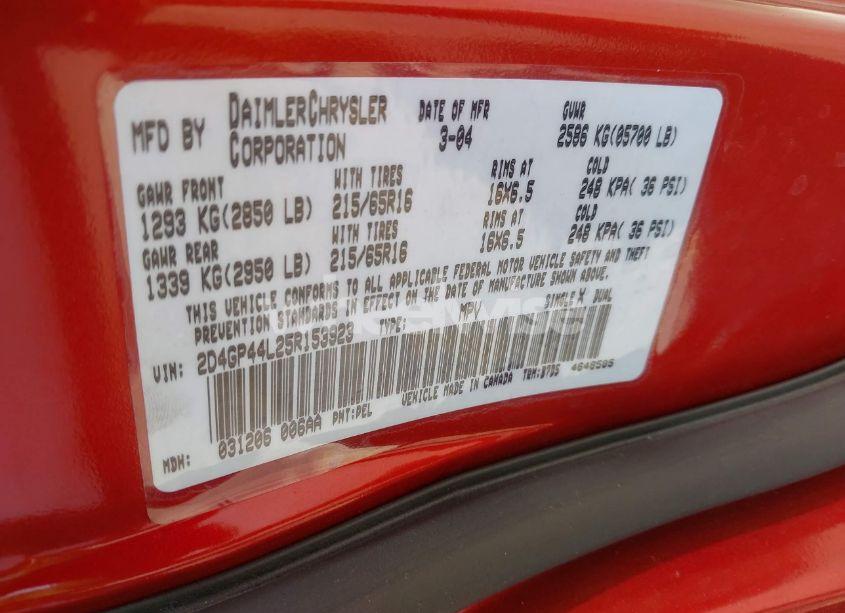 Photo 9 of 2005 Dodge Grand CARAVAN SXT (VIN 2D4GP44L25R153923)