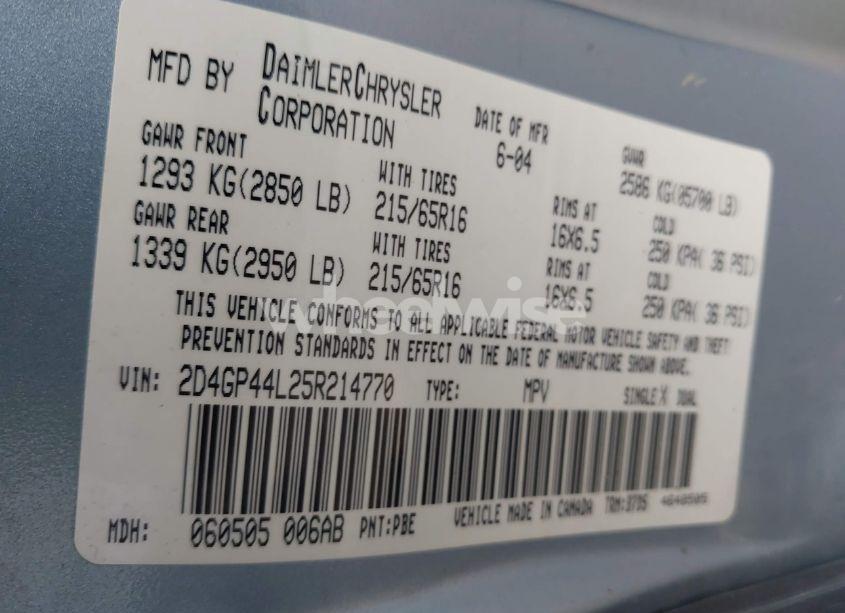 Photo 9 of 2005 Dodge Grand CARAVAN SXT (VIN 2D4GP44L25R214770)