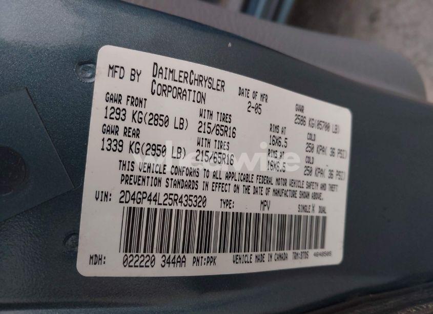 Photo 9 of 2005 Dodge Grand CARAVAN SXT (VIN 2D4GP44L25R435320)