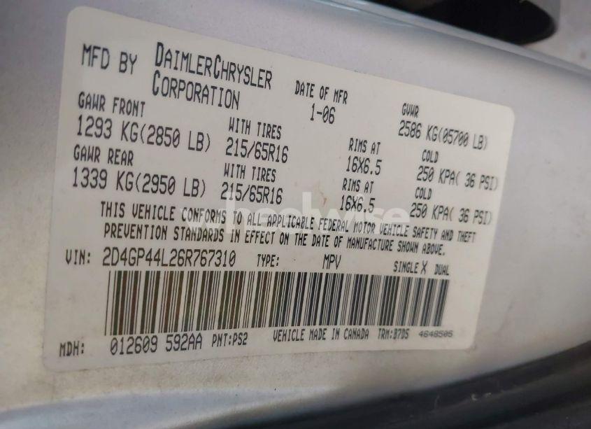 Photo 9 of 2006 Dodge Grand CARAVAN SXT (VIN 2D4GP44L26R767310)