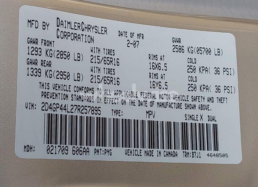 Photo 9 of 2007 Dodge Grand CARAVAN SXT (VIN 2D4GP44L27R257895)