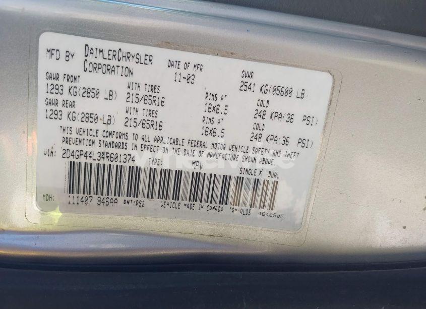Photo 9 of 2004 Dodge Grand CARAVAN SXT (VIN 2D4GP44L34R601374)