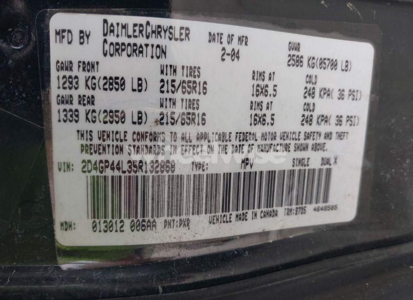 Photo 9 of 2005 Dodge Grand CARAVAN SXT (VIN 2D4GP44L35R132868)