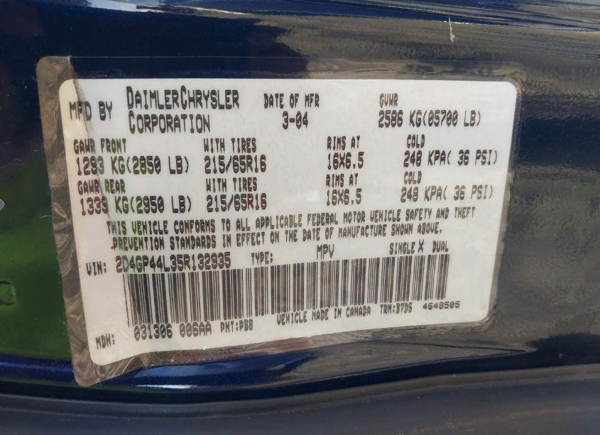 Photo 9 of 2005 Dodge Grand CARAVAN SXT (VIN 2D4GP44L35R132935)