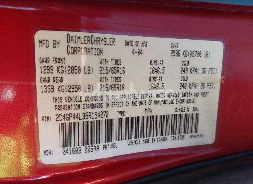 Photo 9 of 2005 Dodge Grand CARAVAN SXT (VIN 2D4GP44L35R154272)