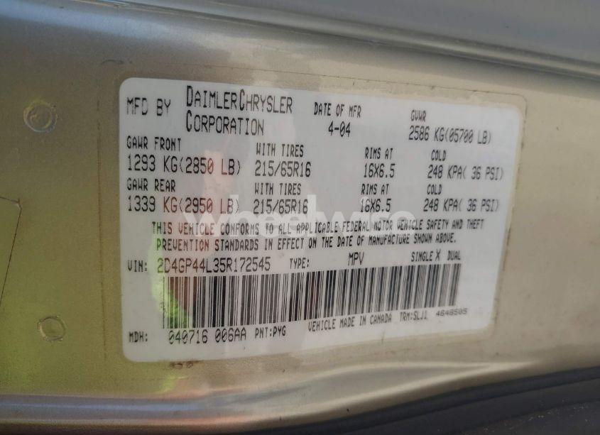 Photo 9 of 2005 Dodge Grand CARAVAN SXT (VIN 2D4GP44L35R172545)