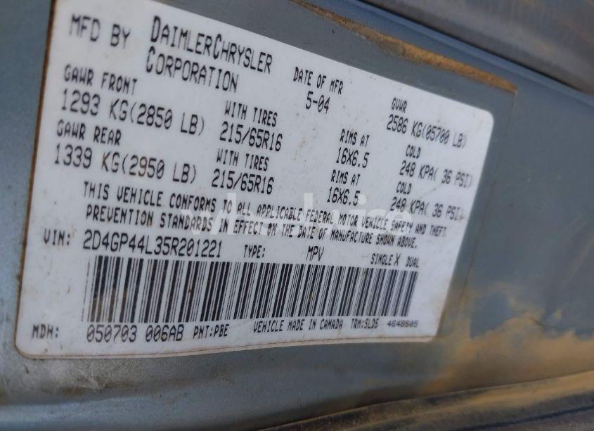 Photo 9 of 2005 Dodge Grand CARAVAN SXT (VIN 2D4GP44L35R201221)