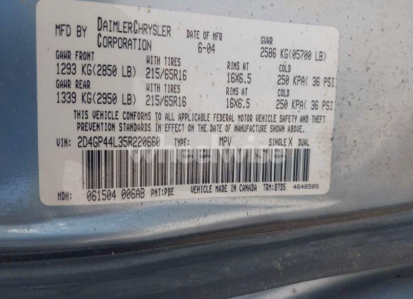 Photo 9 of 2005 Dodge Grand CARAVAN SXT (VIN 2D4GP44L35R220660)