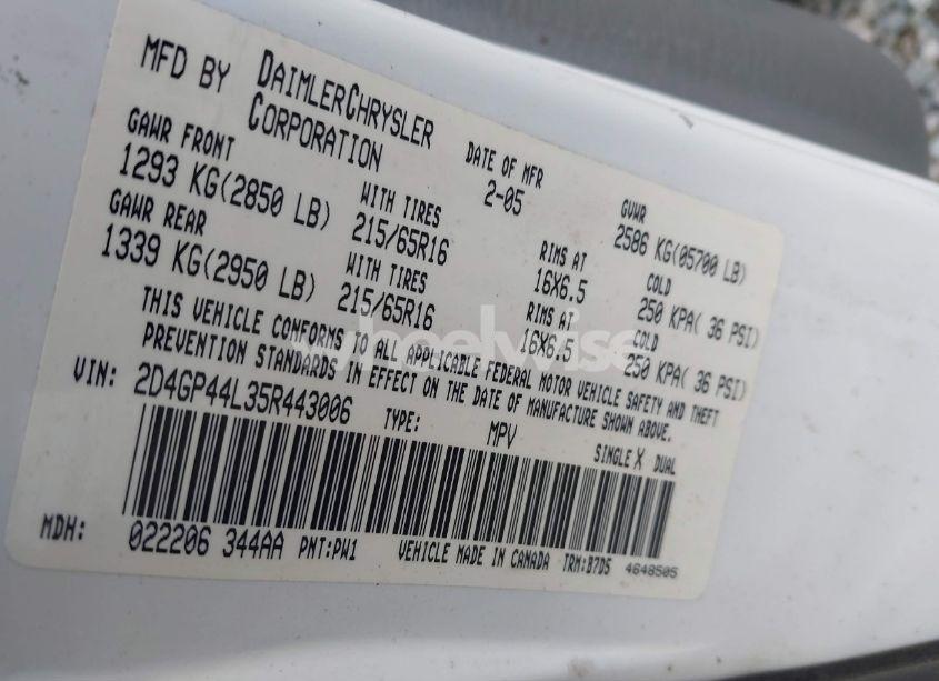 Photo 9 of 2005 Dodge Grand CARAVAN SXT (VIN 2D4GP44L35R443006)