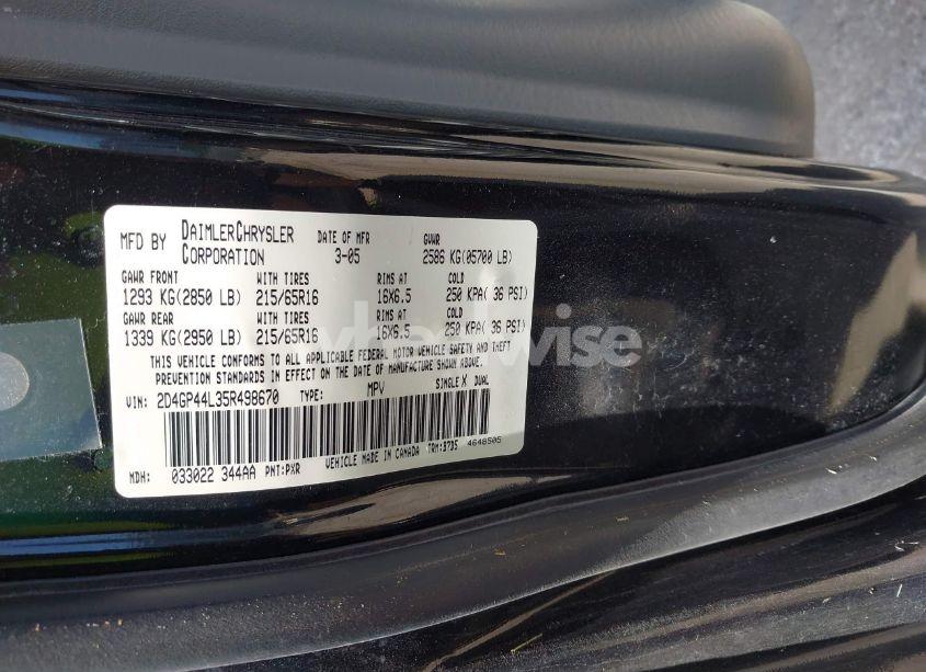 Photo 9 of 2005 Dodge Grand CARAVAN SXT (VIN 2D4GP44L35R498670)