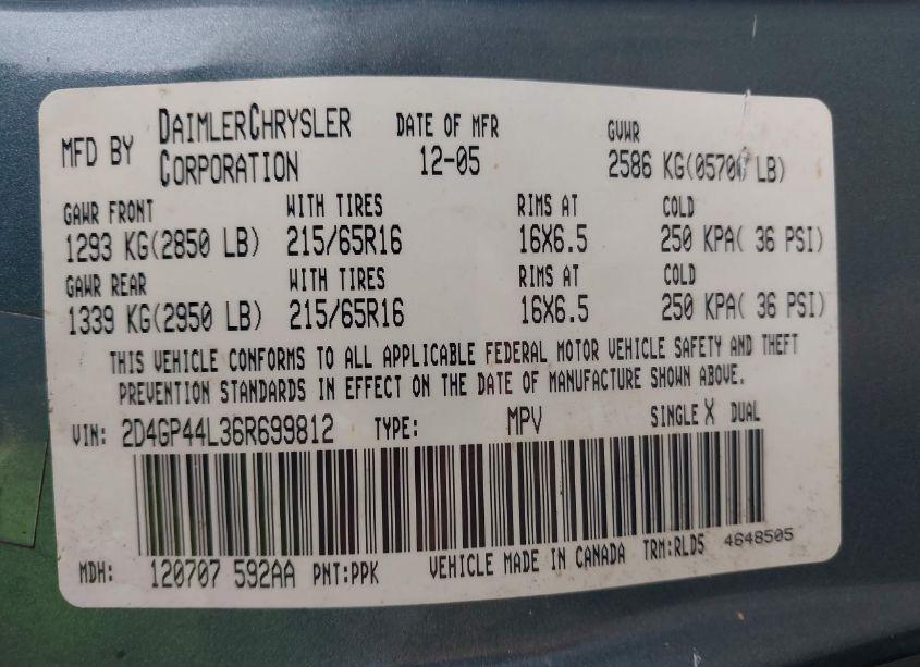 Photo 9 of 2006 Dodge Grand CARAVAN SXT (VIN 2D4GP44L36R699812)