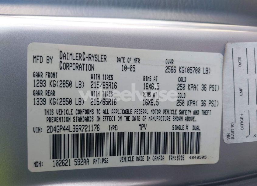 Photo 9 of 2006 Dodge Grand CARAVAN SXT (VIN 2D4GP44L36R721176)