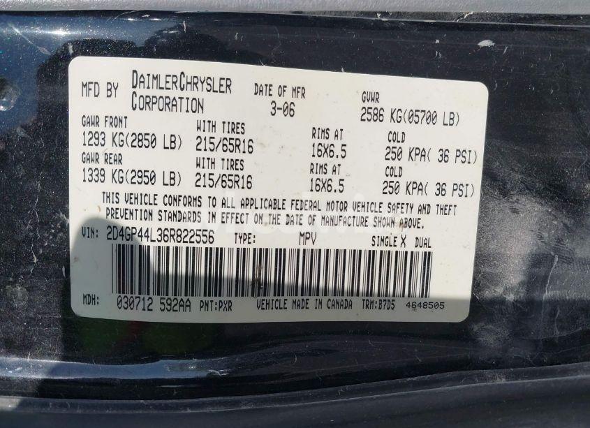 Photo 9 of 2006 Dodge Grand CARAVAN SXT (VIN 2D4GP44L36R822556)