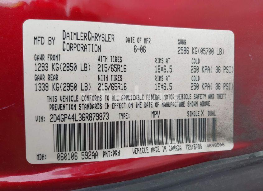 Photo 9 of 2006 Dodge Grand CARAVAN SXT (VIN 2D4GP44L36R879873)