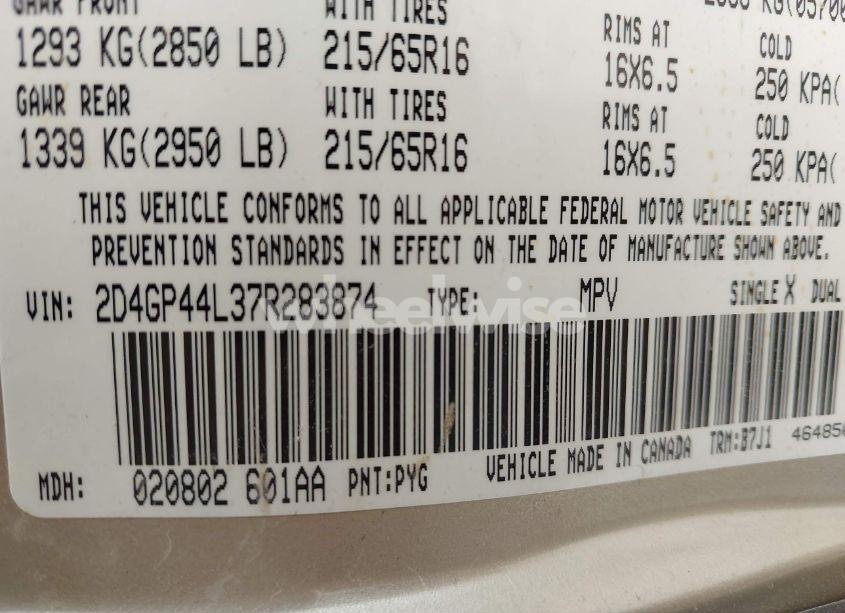 Photo 9 of 2007 Dodge Grand CARAVAN SXT (VIN 2D4GP44L37R283874)