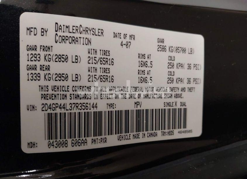 Photo 9 of 2007 Dodge Grand CARAVAN SXT (VIN 2D4GP44L37R356144)