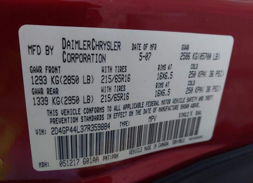 Photo 9 of 2007 Dodge Grand CARAVAN SXT (VIN 2D4GP44L37R359884)