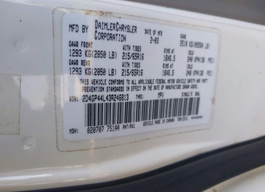 Photo 9 of 2003 Dodge Grand CARAVAN SPORT (VIN 2D4GP44L43R246813)