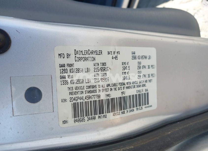 Photo 9 of 2005 Dodge Grand CARAVAN SXT (VIN 2D4GP44L45R477780)