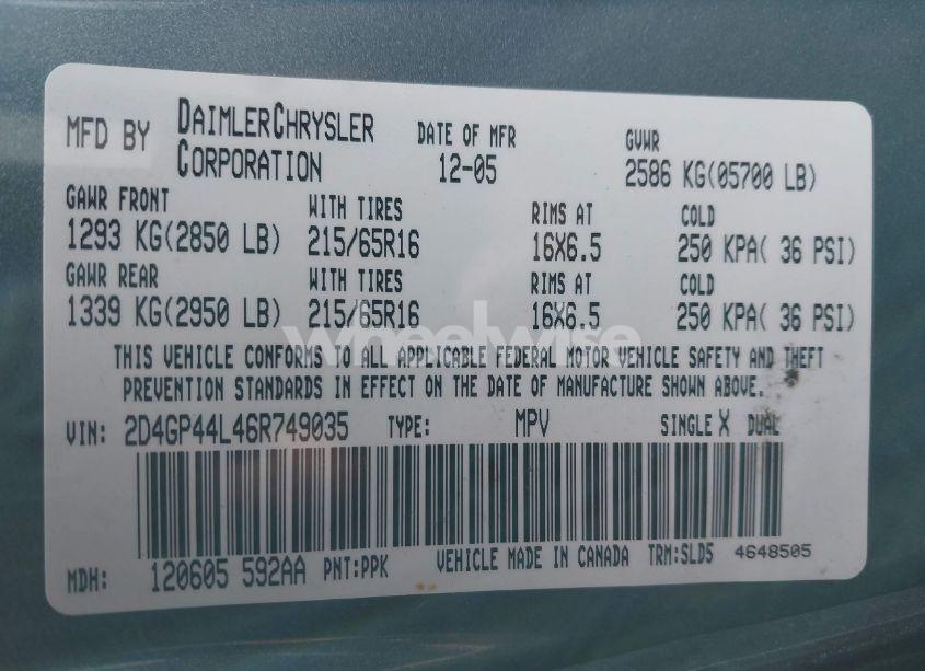 Photo 9 of 2006 Dodge Grand CARAVAN SXT (VIN 2D4GP44L46R749035)