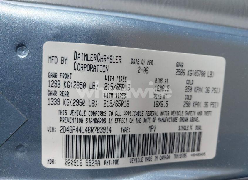 Photo 9 of 2006 Dodge Grand CARAVAN SXT (VIN 2D4GP44L46R783914)