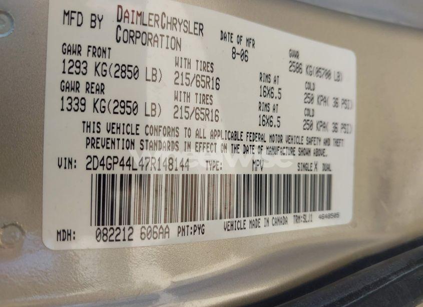 Photo 9 of 2007 Dodge Grand CARAVAN SXT (VIN 2D4GP44L47R148144)