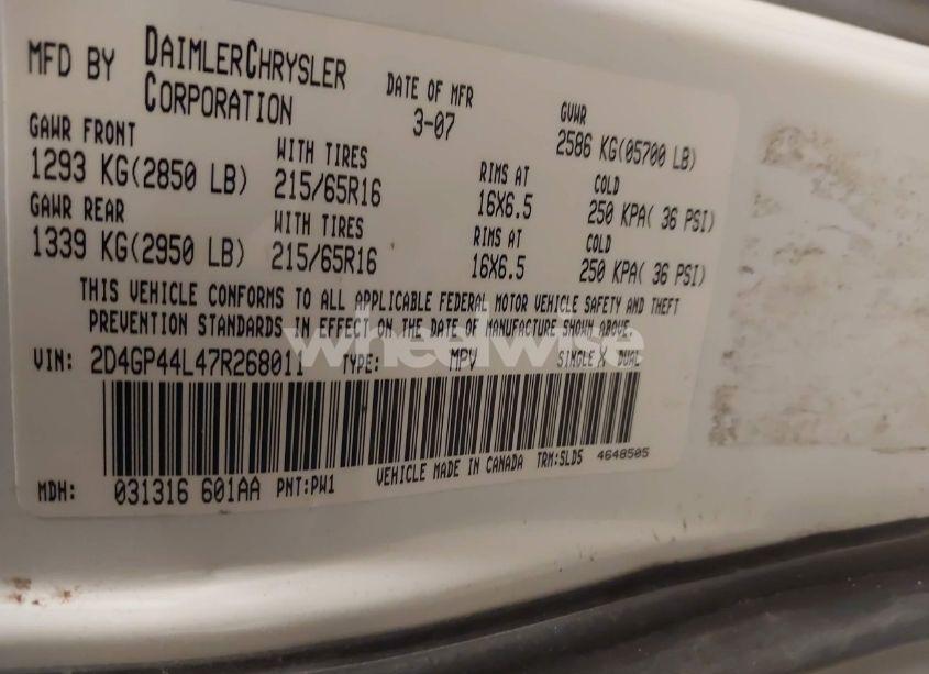 Photo 9 of 2007 Dodge Grand CARAVAN SXT (VIN 2D4GP44L47R268011)