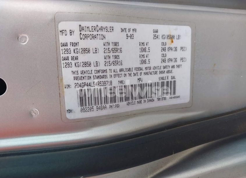 Photo 9 of 2004 Dodge Grand CARAVAN SXT (VIN 2D4GP44L54R539718)