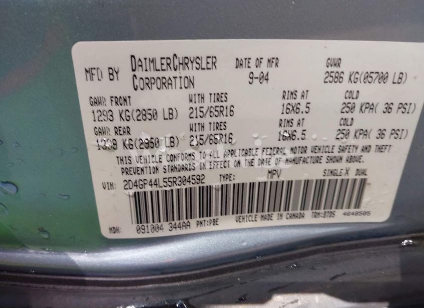 Photo 9 of 2005 Dodge Grand CARAVAN SXT (VIN 2D4GP44L55R304592)