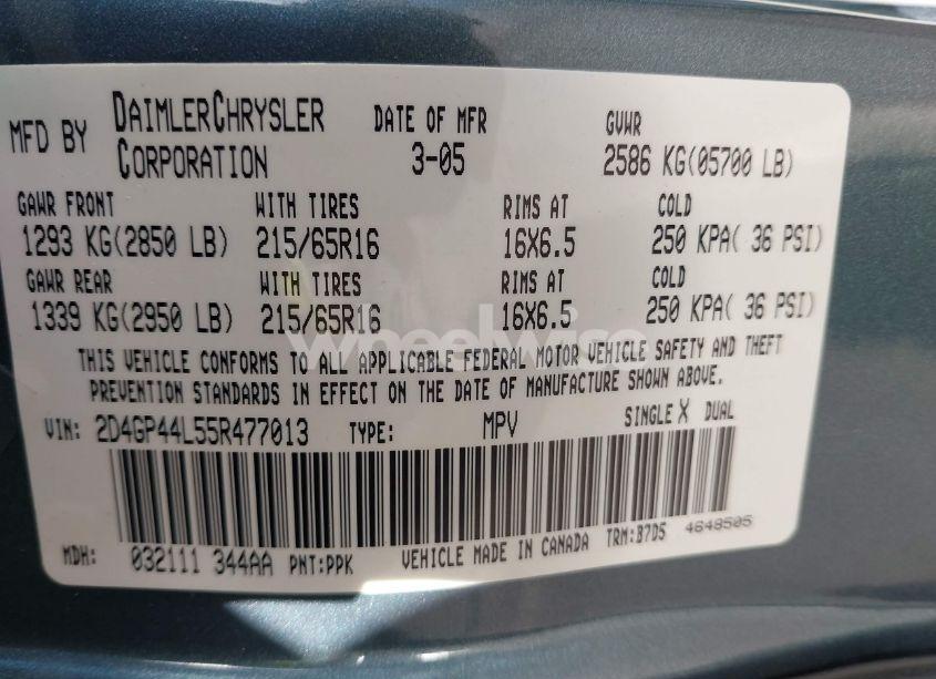 Photo 9 of 2005 Dodge Grand CARAVAN SXT (VIN 2D4GP44L55R477013)