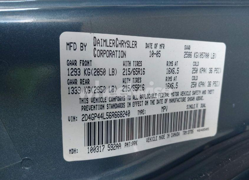 Photo 9 of 2006 Dodge Grand CARAVAN SXT (VIN 2D4GP44L56R668240)