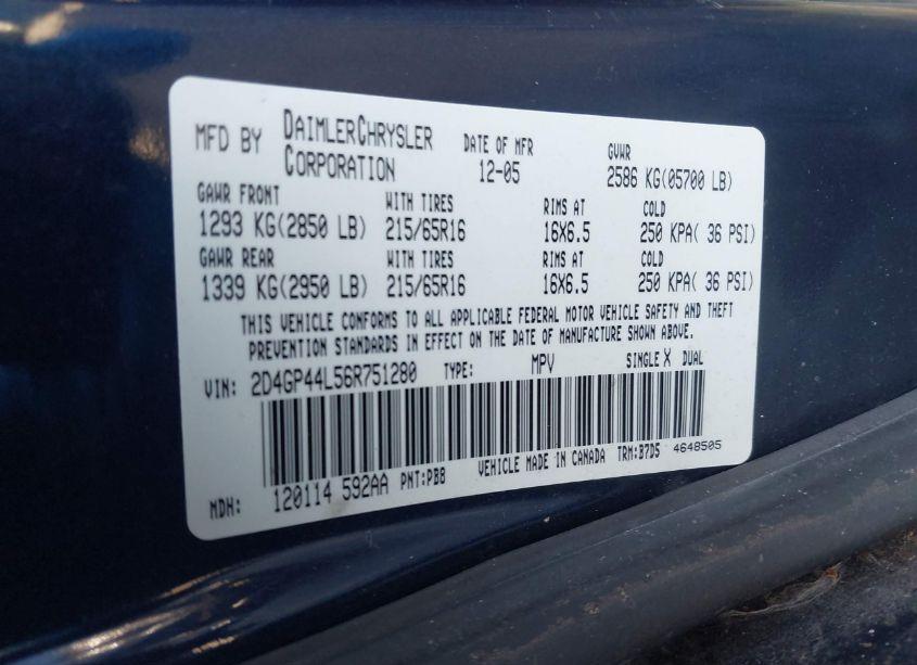 Photo 9 of 2006 Dodge Grand CARAVAN SXT (VIN 2D4GP44L56R751280)