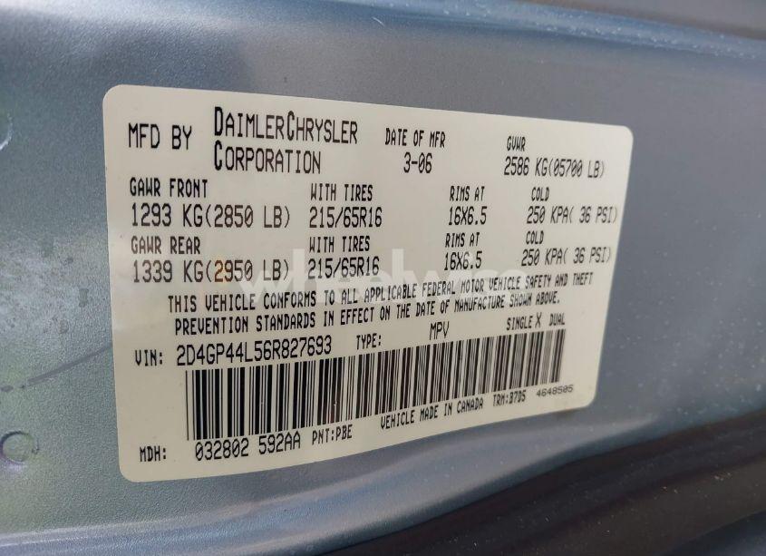 Photo 9 of 2006 Dodge Grand CARAVAN SXT (VIN 2D4GP44L56R827693)