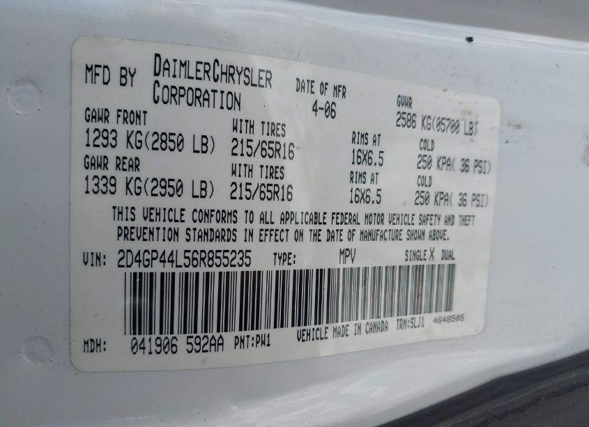 Photo 9 of 2006 Dodge Grand CARAVAN SXT (VIN 2D4GP44L56R855235)