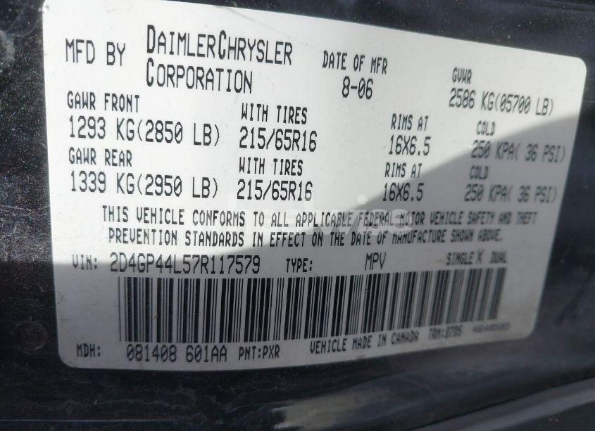 Photo 9 of 2007 Dodge Grand CARAVAN SXT (VIN 2D4GP44L57R117579)