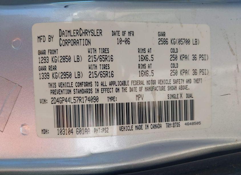 Photo 9 of 2007 Dodge Grand CARAVAN SXT (VIN 2D4GP44L57R174090)