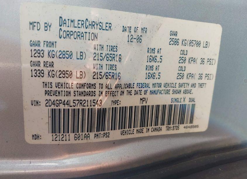 Photo 9 of 2007 Dodge Grand CARAVAN SXT (VIN 2D4GP44L57R211543)