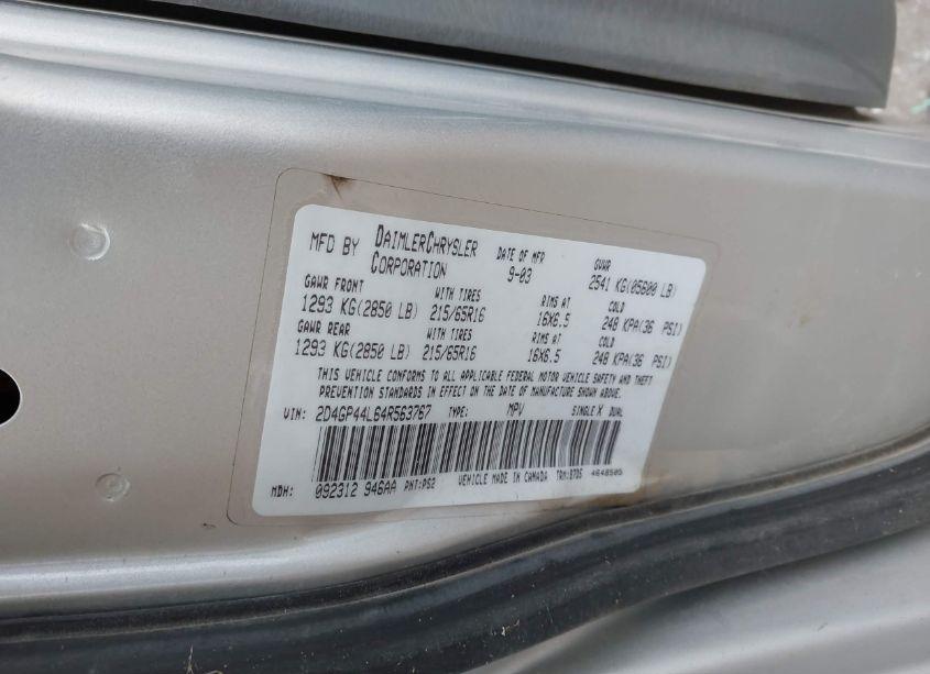 Photo 9 of 2004 Dodge Grand CARAVAN SXT (VIN 2D4GP44L64R563767)