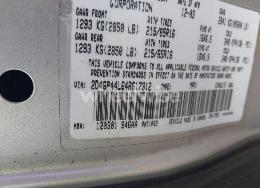 Photo 8 of 2004 Dodge Grand CARAVAN SXT (VIN 2D4GP44L64R617312)