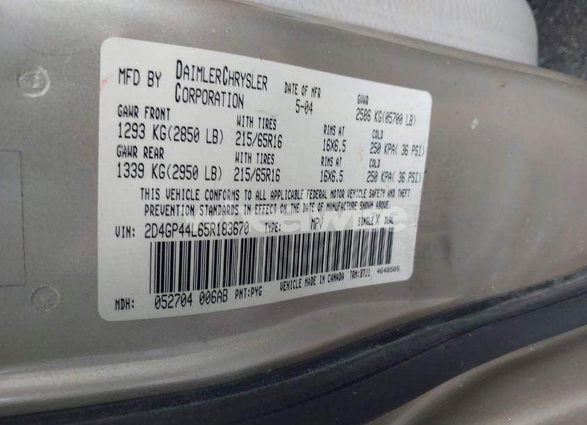 Photo 9 of 2005 Dodge Grand CARAVAN SXT (VIN 2D4GP44L65R183670)