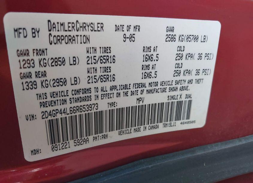 Photo 9 of 2006 Dodge Grand CARAVAN SXT (VIN 2D4GP44L66R653973)