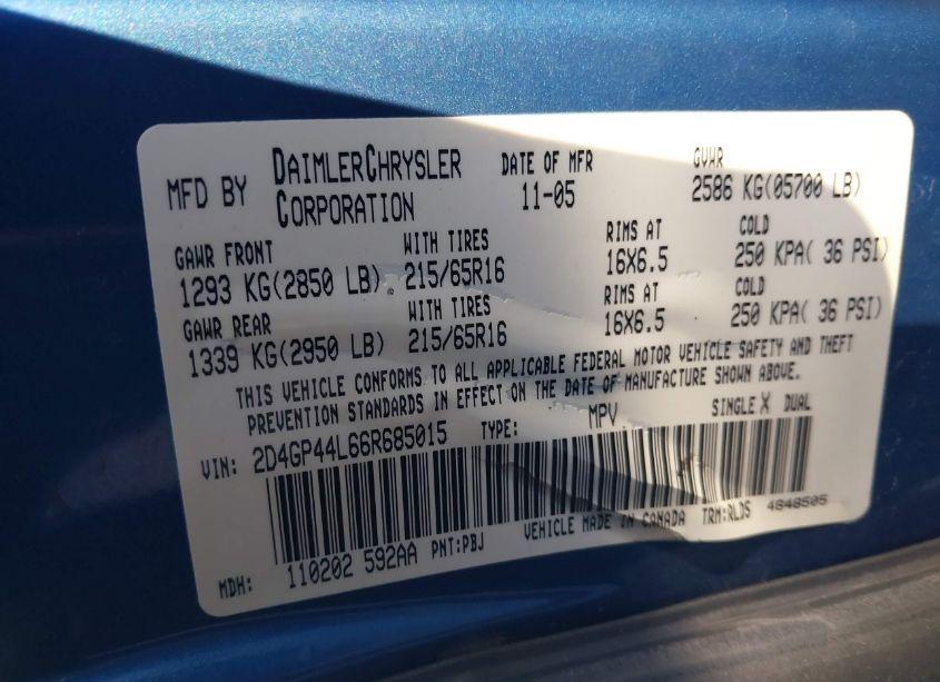 Photo 9 of 2006 Dodge Grand CARAVAN SXT (VIN 2D4GP44L66R685015)