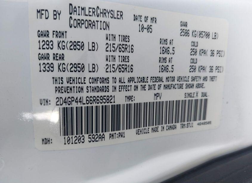 Photo 9 of 2006 Dodge Grand CARAVAN SXT (VIN 2D4GP44L66R695821)