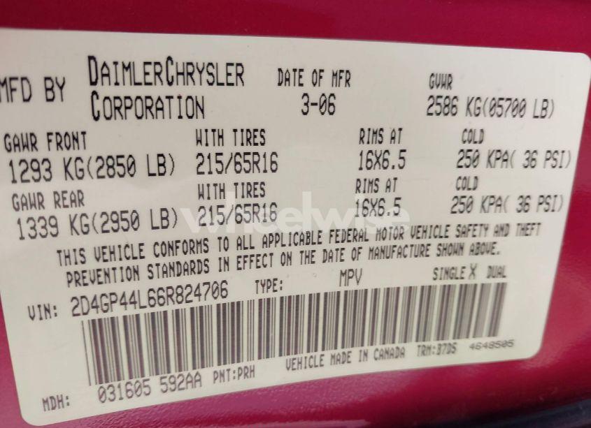 Photo 9 of 2006 Dodge Grand CARAVAN SXT (VIN 2D4GP44L66R824706)